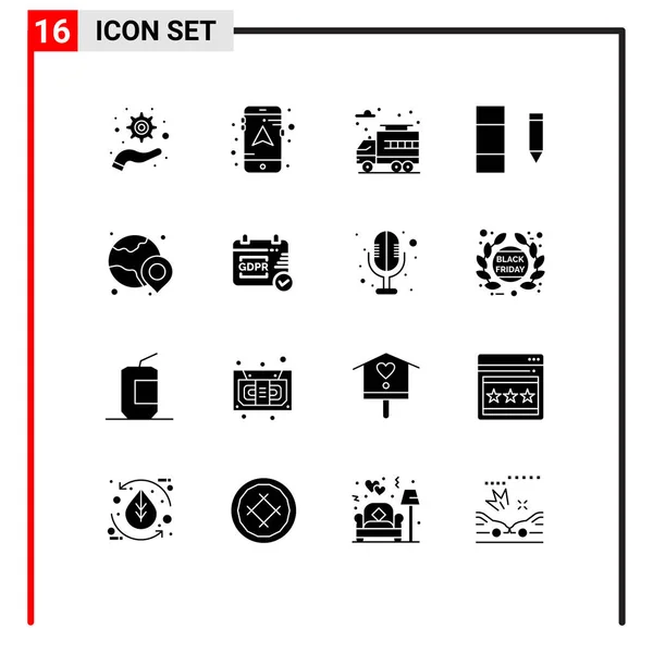 一套16套用于安全 世界可编辑向量设计元素的商用固态Glyphs包 — 图库矢量图片