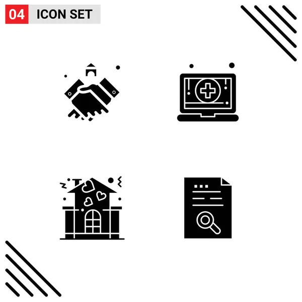 User Interface Pack Basic Solid Glyphs Agreement Family House Laptop — Stock Vector