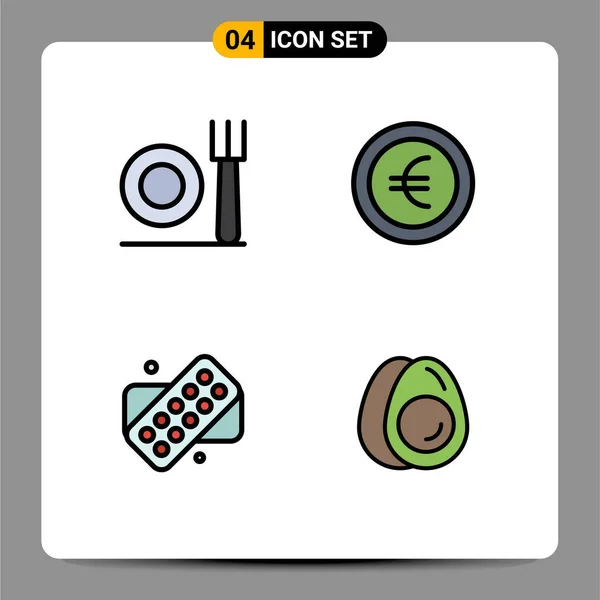 Stock Vector Icon Pack Line Signs Symbols Fork Egg Coin — Stock Vector