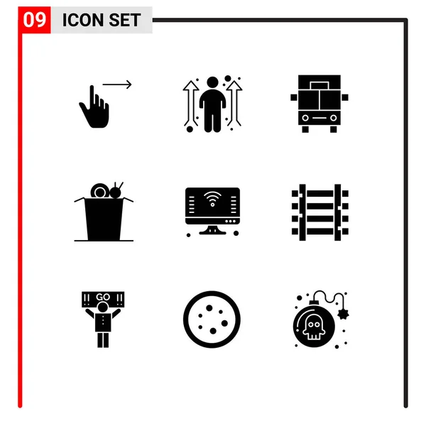 Set Modern Icons Sysymbols Signs Iot Computer Opportunity Cup Noodle — Vector de stock