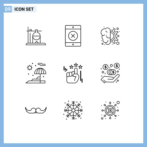 Universal Icon Symbols Group Modern Outlines Commission Stare Gear Hand — Stock Vector