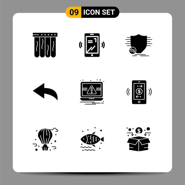 Creative Icons Modern Jelek Szimbólumok Kapcsolatok Értesítés Pénz Laptop Undo — Stock Vector