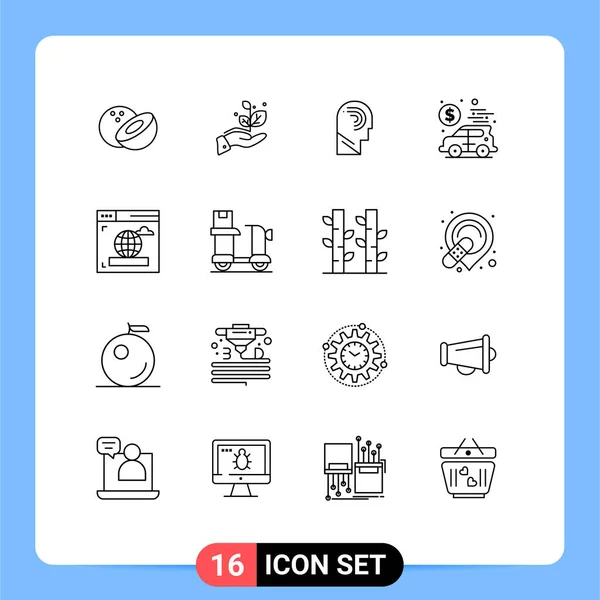 Conjunto Pictogramas Web Navegador Manipular Dinero Coche Elementos Diseño Vectores — Archivo Imágenes Vectoriales