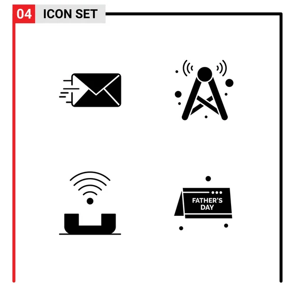 Set Von Kommerziellen Solid Glyphen Für Mail Hilfe Tower Netzwerk — Stockvektor