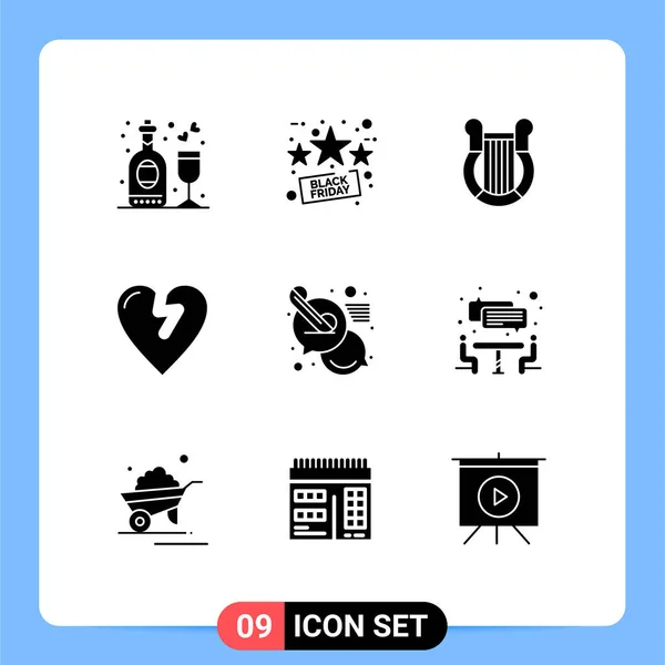 Zestaw Commercial Solid Glyphs Pack Chat Love Culture Infarct Nation — Wektor stockowy