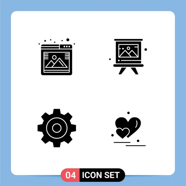 Universal Solid Glyphs Set Web Mobile Applications Galéria Részlet Böngésző — Stock Vector