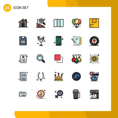 25 User Interface Filled line Flat Color Pack of modern Signs and Symbols of transportation, good, location, box, celebration Editable Vector Design Elements vector