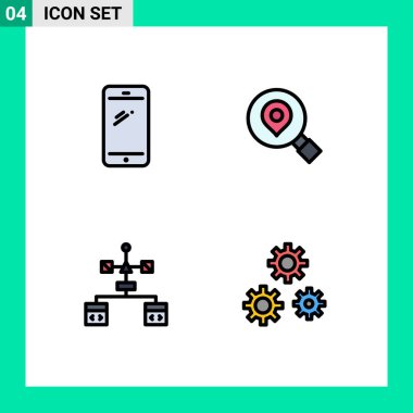 Telefon, uygulama, android, arama, kodlanabilir vektör tasarım elementlerinin 4 Basit Dosya Çizgisi Düz Renklerinden oluşan Düzenlenebilir Vektör Satırı Paketi