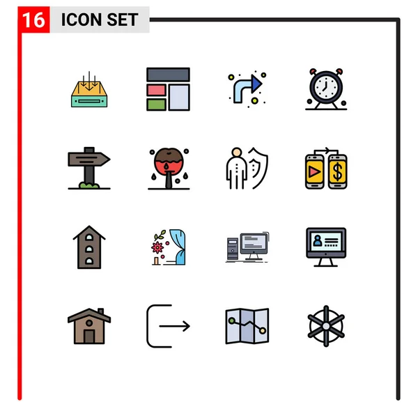 Pakke Med Kreative Flade Farve Fyldte Linjer Tid Billede Alarm – Stock-vektor
