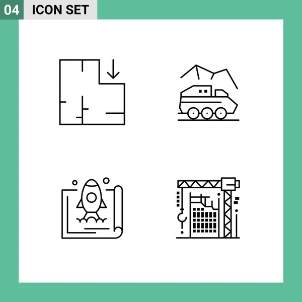 Symboles Icône Universelle Groupe Couleurs Plates Filledline Modernes Appartement Lancement — Image vectorielle