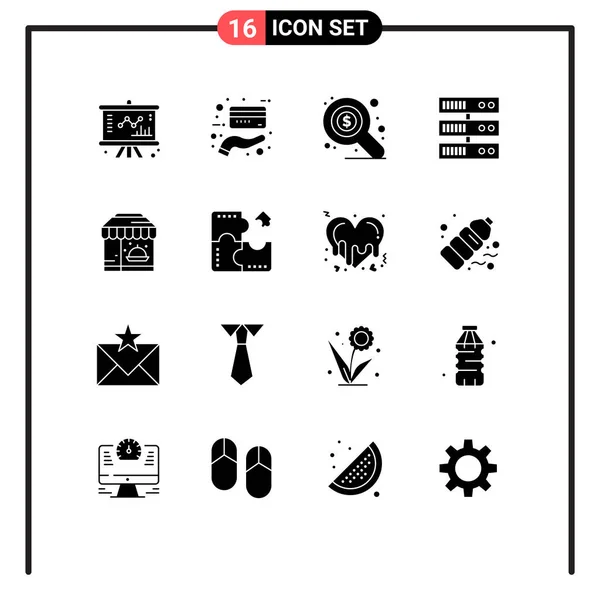 Set Commercial Solid Glyphs Pack App Hotel Search Life Server — Stock Vector