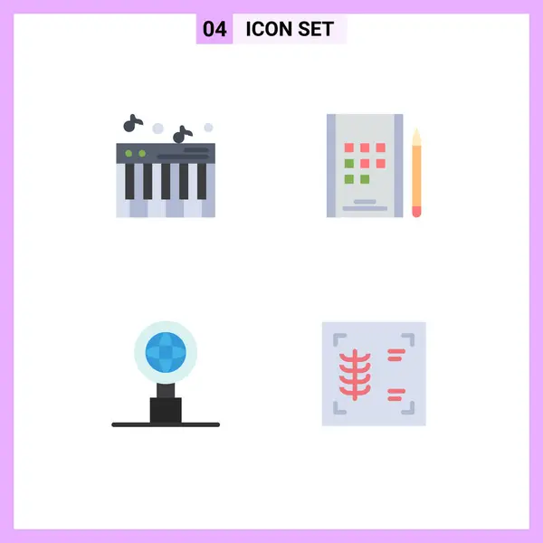 Set Van Vector Flat Icons Grid Voor Muziek Borst Boek — Stockvector