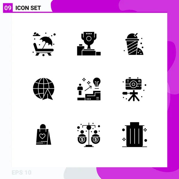 Vector Icon Pack Line Signs Symbols Success Travel Cup Globe — 스톡 벡터