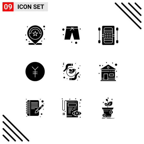 Set Vector Solid Glyphs Grid Feminism Yen Activities Finance Kayak — Vector de stock