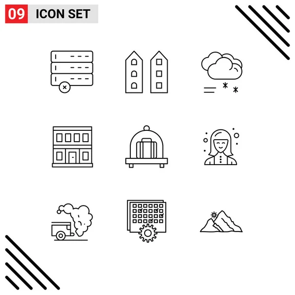 Stock Vector Icon Pack Znakami Symbolami Linii Bagażu Budynku Chmury — Wektor stockowy