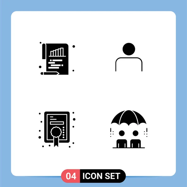 4ユーザーインターフェイス現代的な記号とバー プロフィール 賞のシンボルの固体グリフパック編集可能なベクトルデザイン要素 — ストックベクタ