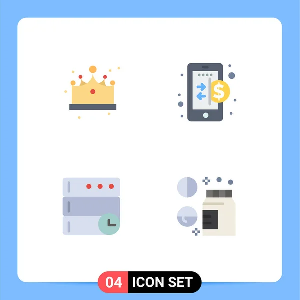 Set Von Vector Flat Icons Grid Für Krone Server Kappe — Stockvektor