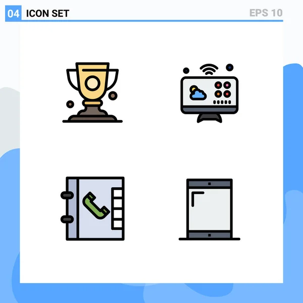 Interface Mobile Filledline Flat Color Set Pictogrammes Réalisation Téléphone Trophée — Image vectorielle