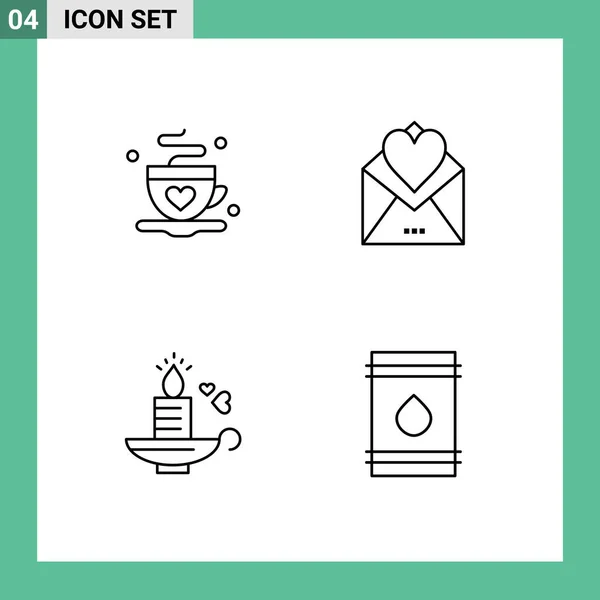 Mobile Interface Line Set Pictograms Cup Candle Love Card Heart — Stock Vector