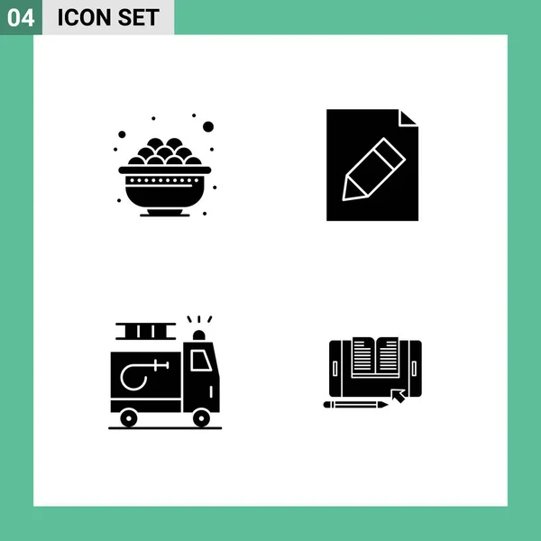 Set Icone Moderne Simboli Segni Ciotola Auto Gras Matita Applicazione — Vettoriale Stock