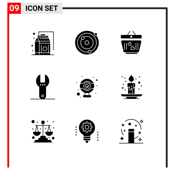 Universal Icon Symbols Grupo Glifos Sólidos Modernos Otoño Hardware Amor — Vector de stock