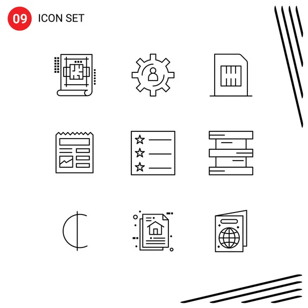 Editable Vector Line Pack Simple Outlines Picture Basic Productivity Document — Stock Vector