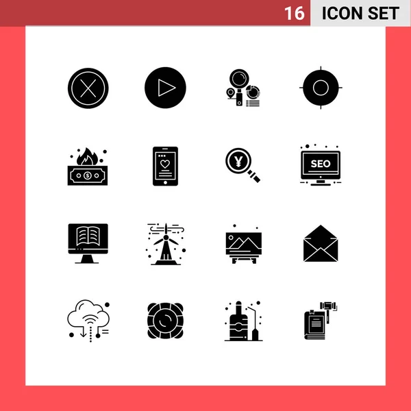 Pictogram Set Simple Solid Glyphs Finance Location Essential Editable Vector — Stock Vector