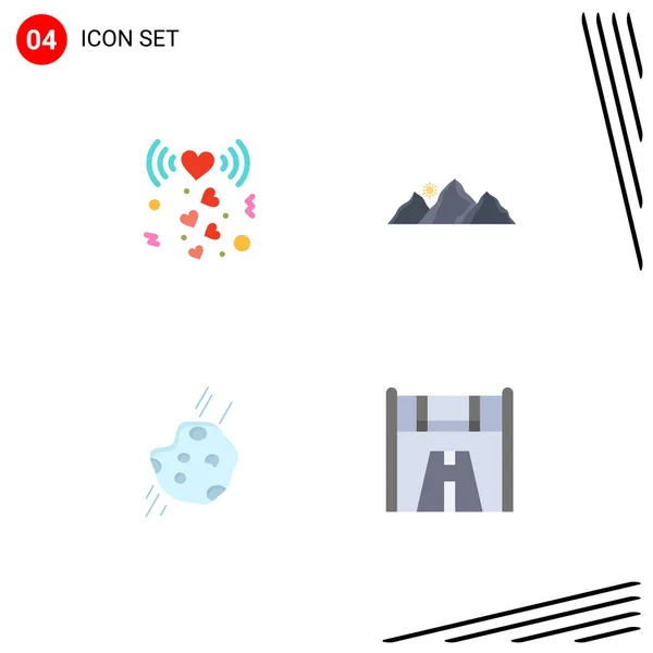 Pictogram Set Simple Flat Icons Heart Asteroid Signal Nature Meteor — Stock Vector