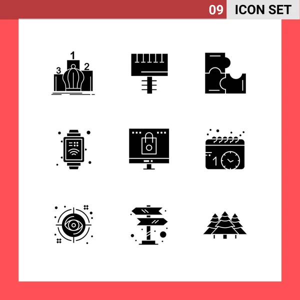 Group Modern Solid Glyphs Set Computer Internet Things Signboard Internet — Stock Vector