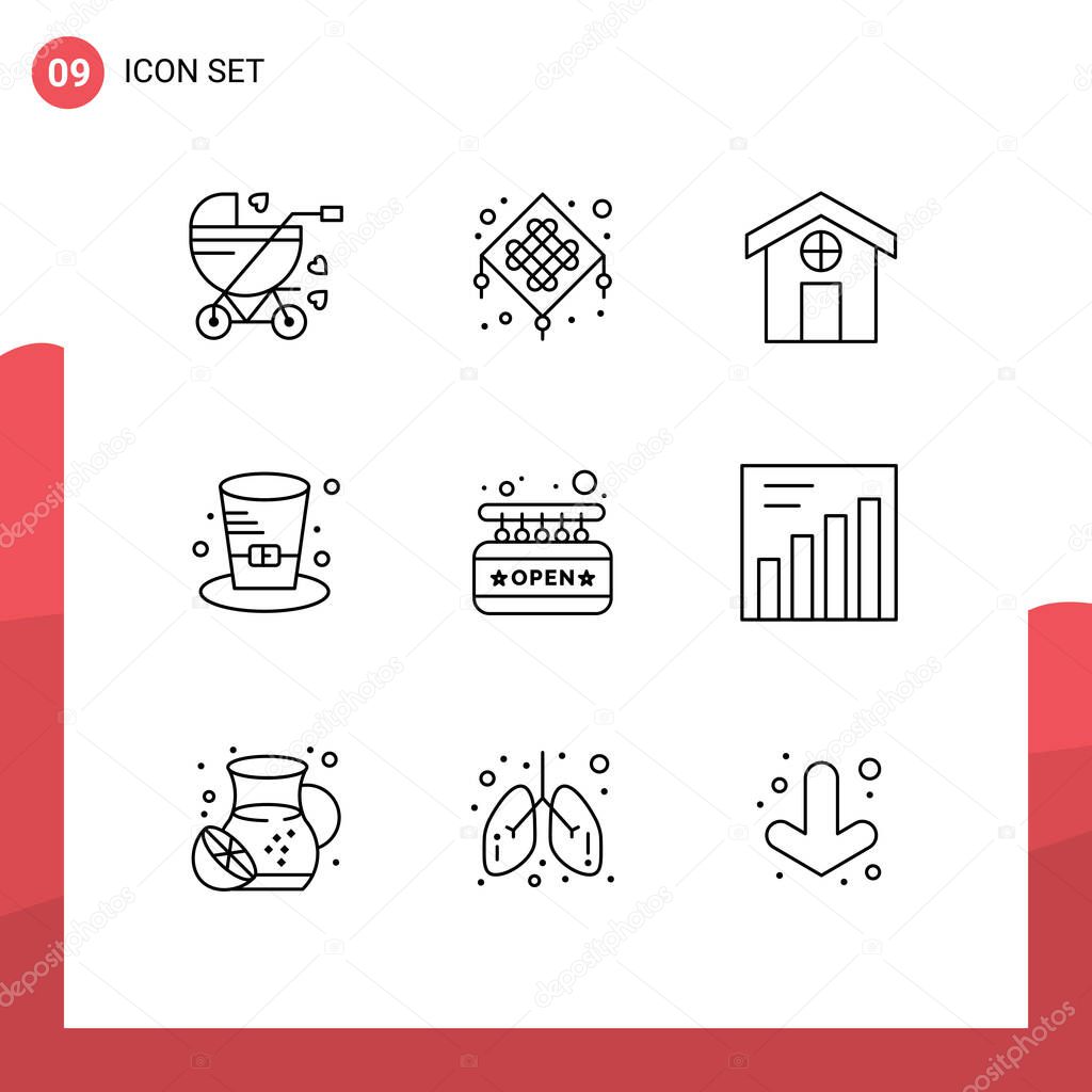 Pack of 9 Modern Outlines Signs and Symbols for Web Print Media such as shop, board, city, canada, detective Editable Vector Design Elements