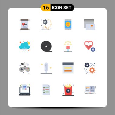 Yağmur, ödeme, ayar, para, profil oluşturulabilir yaratıcı vektör tasarım elementlerinin oluşturduğu 16 Basit Düz Renk Kümesi