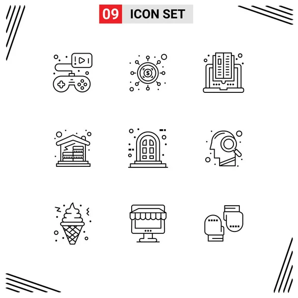 Creative Icons Modern Signs Symbols Panel Money Book House Coins — Stock Vector