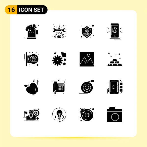 Set Modern Icons Symbols Signs Coffee Location Tools Gps App — Stock Vector