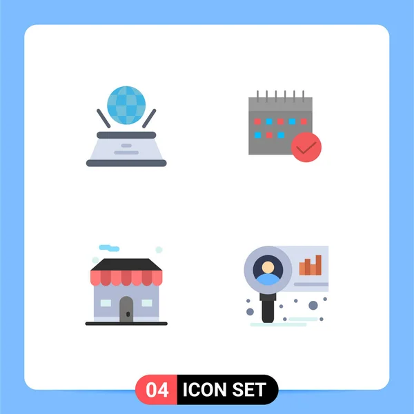 Mobile Interface Flat Icon Set Pictograms World Plan Presentation Business — 스톡 벡터