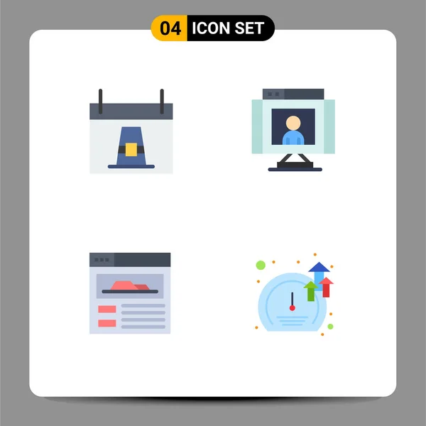 Groupe Icônes Plates Signes Symboles Pour Calendrier Webcam Vacances Communications — Image vectorielle