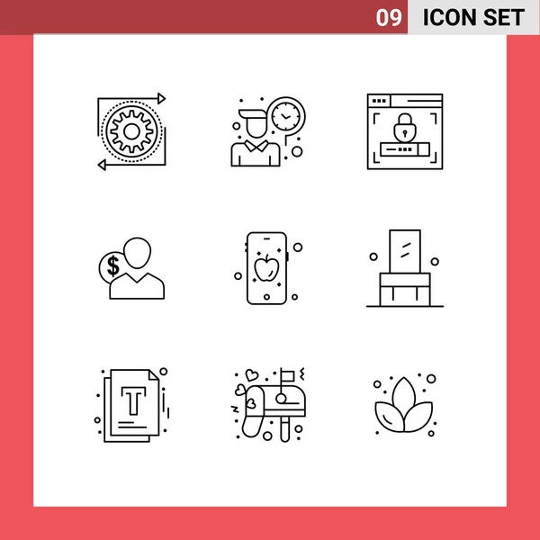 従業員 コスト クライアントなどのWebプリントメディアのための9つのモダンなアウトライン記号と記号のパック編集可能なベクトルデザイン要素 — ストックベクタ