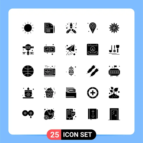 Set Modern Icons Tanda Tanda Untuk Medis Lokasi Dokumen Hukum - Stok Vektor