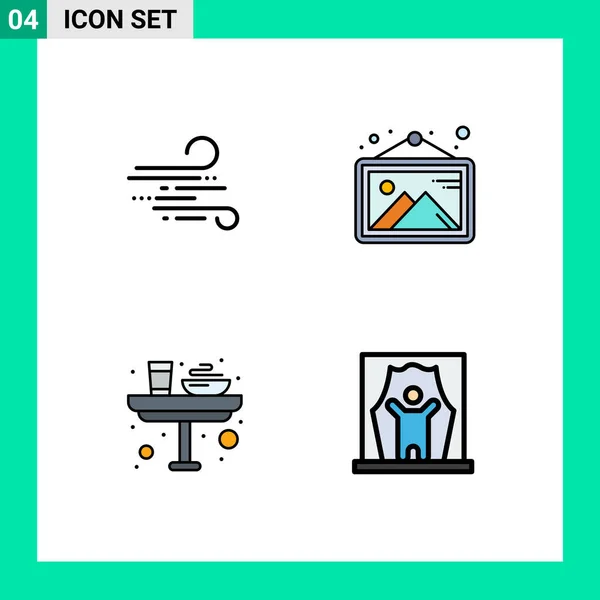 Pictogram Set Van Simple Filledline Flat Kleuren Van Klap Diner — Stockvector