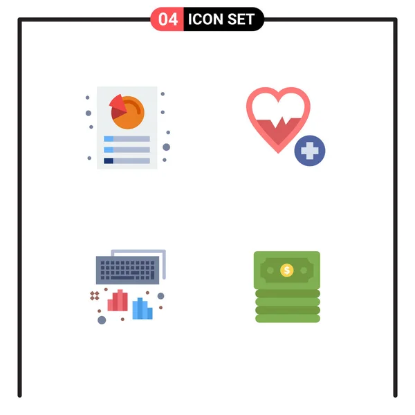 Group Modern Flat Icons Set Analysis Keyboard Report Heart Typing — Stock Vector