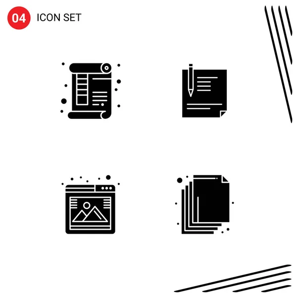 Solid Glyph Pack Universal Symbols Document Paper Print Document Signing — Stockvektor