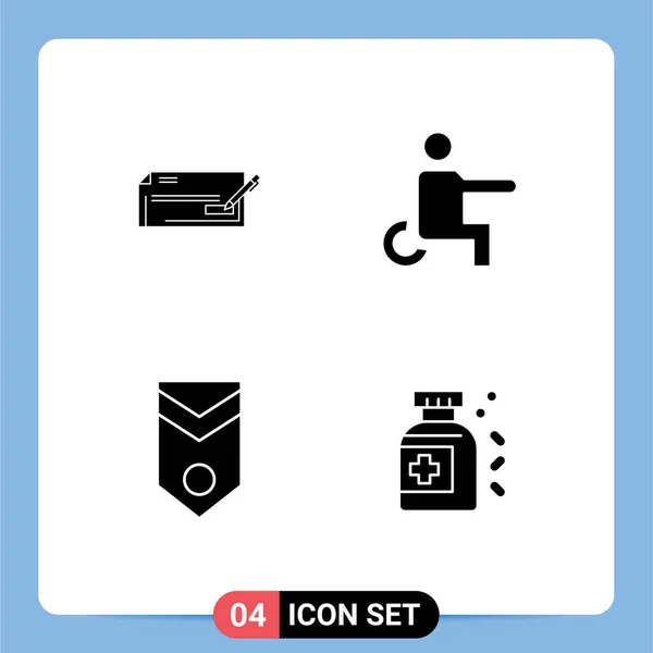 Mobile Interface Solid Glyph Set Pictograms Check Wheelchair Business Disabled — Stock Vector