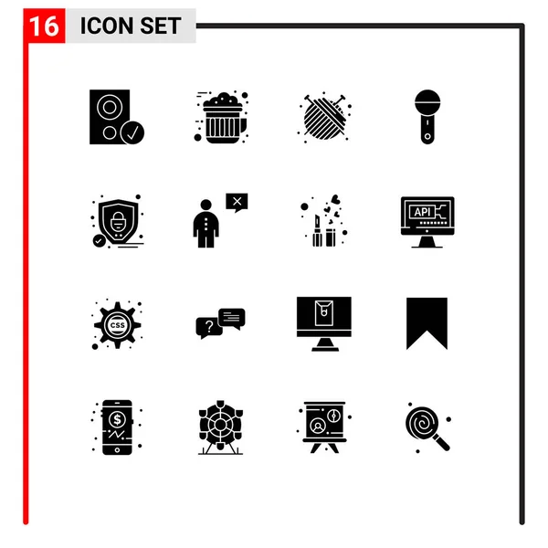 Mobiele Interface Solid Glyph Set Van Pictogrammen Van Technologie Microfoon — Stockvector