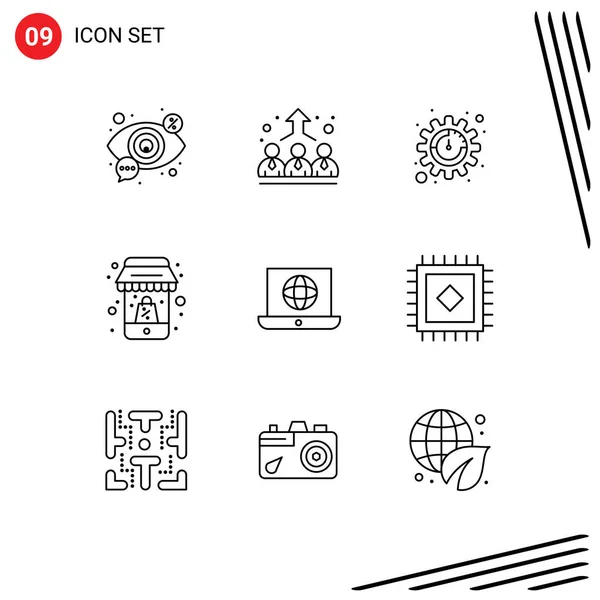 Editierbare Vector Line Pack Simple Outlines World Mobile Management Discount — Stockvektor