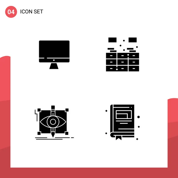 Set Vector Solid Glyphs Grid Computer Draft Hardware Cupboard Sketching — Stock Vector