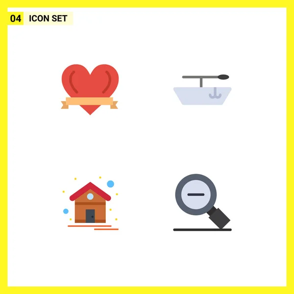 Mobile Interface Flat Icon Set Pictograms Heart Magnify Boat Homepage — Stockový vektor