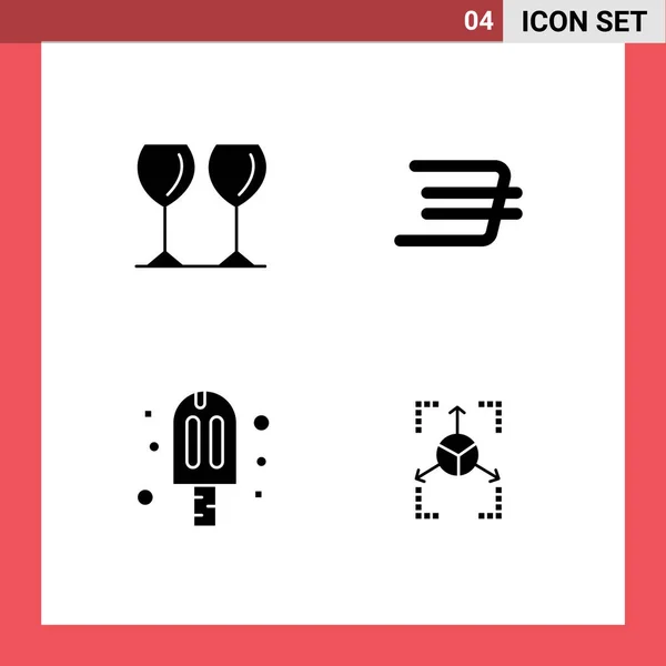 Pictogramme Ensemble Glyphes Solides Simples Verre Glace Hôtel Crypto Monnaie — Image vectorielle