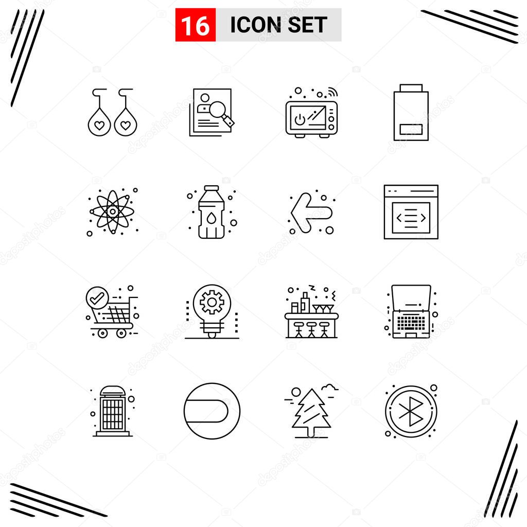Modern Set of 16 Outlines and symbols such as low, battery, resources, microwave, cooking Editable Vector Design Elements