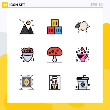 Doğa, krep, kuzu, yemek, hızlı Düzenlenebilir Vektör Tasarım Elementleri için 9 Ticari Filledline Düz Renk paketi