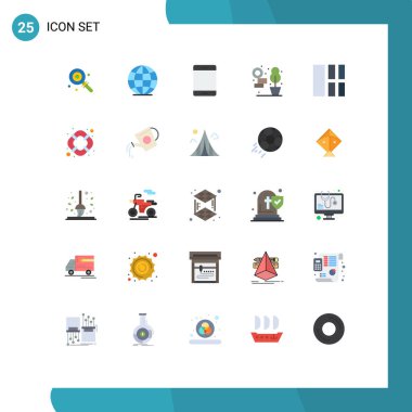 Arayüz, kolaj, aygıt, bitki, ev düzenlenebilir vektör tasarım elementleri için Izgara üzerinde 25 Vektör Düz Rengi kümesi