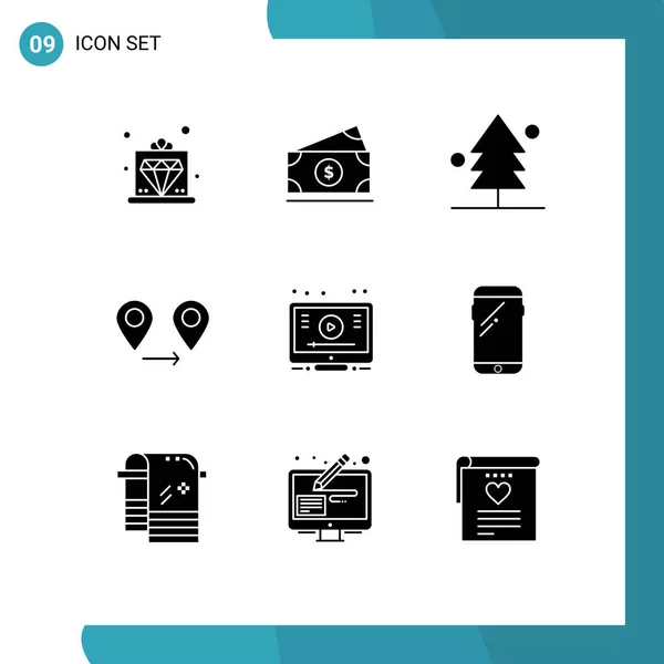 Universal Solid Glyphs Set Web Mobile Applications Video Learn Forest — Stock Vector